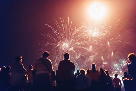 Crowd watching fireworksの写真素材