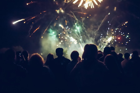 Crowd watching fireworksの写真素材