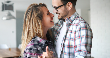 Sentimental couple in love bondingの写真素材