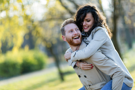 Young couple having romantic date in park