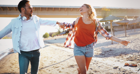 Happy couple smiling and having fun timeの写真素材