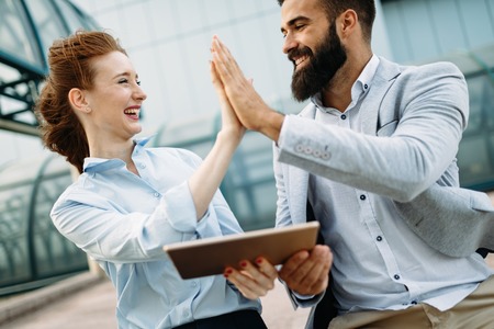 Picture of young attractive business partners standingの写真素材