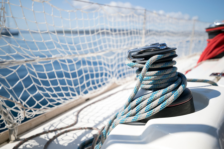 Portrait of sailing boat on open seaの写真素材