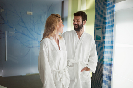 Picture of beautiful woman and handsome man in spa centerの写真素材