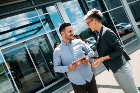 Business meeting concept. Coworkers team working new startup project at office.の写真素材