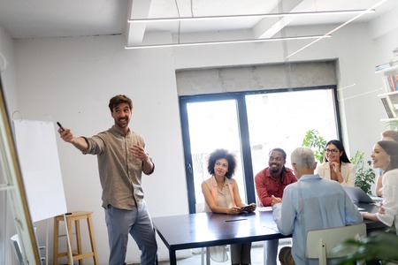 Successful group of business people at work in office