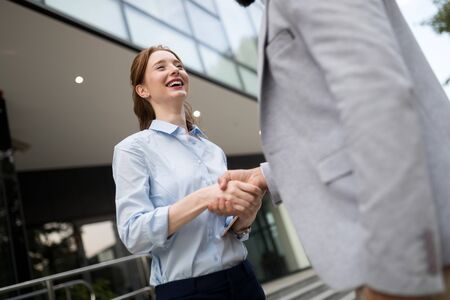 Picture of man and beautiful woman as business partnersの写真素材