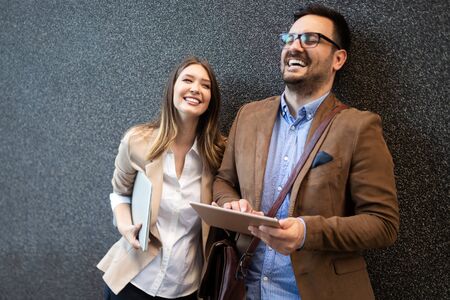 Portrait of happy business friends enjoying the break from meeting