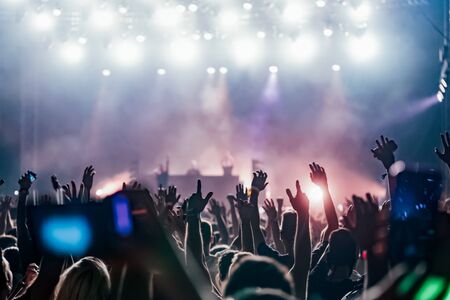 Picture of dancing crowd at music festivalの写真素材