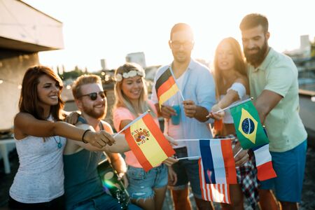 Friends of different culutres having fun, promoting peace without racial prejudicesの写真素材