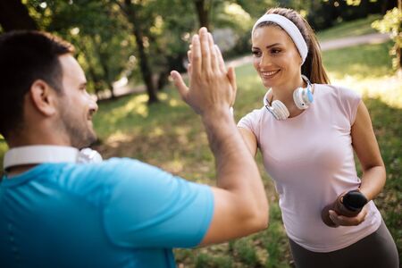 Fitness training for couple in love outside