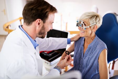 Health care, people, eyesight and technology concept