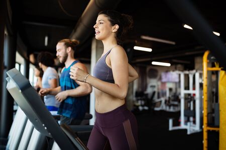 Close up image of attractive fit woman in gymの写真素材