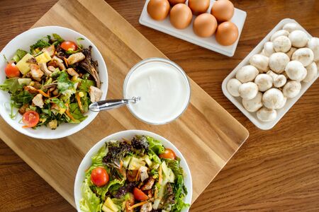 Chicken caesar salad with grilled chicken. Healthy food conceptの写真素材