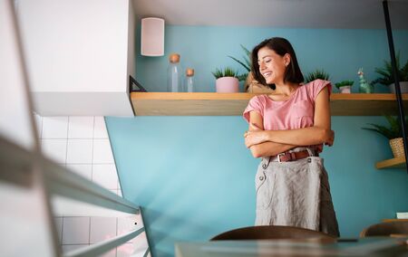Beautiful young woman with white perfect smile and faceの写真素材