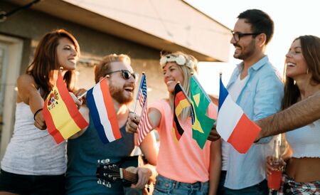 Friends of different culutres having fun, promoting peace without racial prejudices