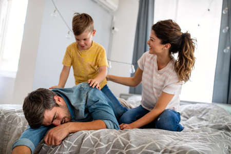 Happy family having fun time at home