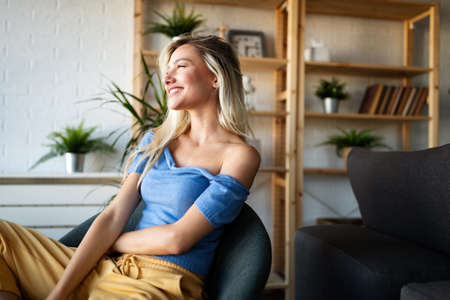 Soft beauty portrait of young dreamy woman. People, beauty conceptの写真素材