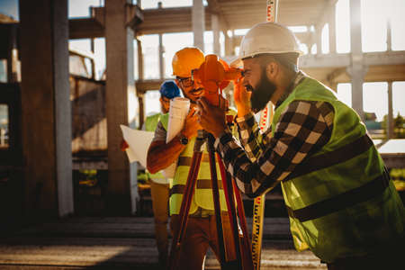 Construction concept of engineer and architect working at construction siteの写真素材