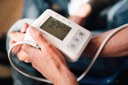 People check blood pressure and heart rate with digital measurement. Healthcare people concept