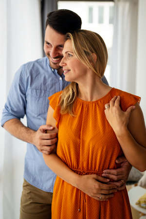 Portrait of loving couple hugging each other and spending romantic time together.の写真素材