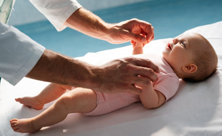 Pediatrician examining little baby to prevent diseasesの写真素材