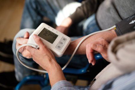 People check blood pressure and heart rate with digital measurement. Healthcare people concept
