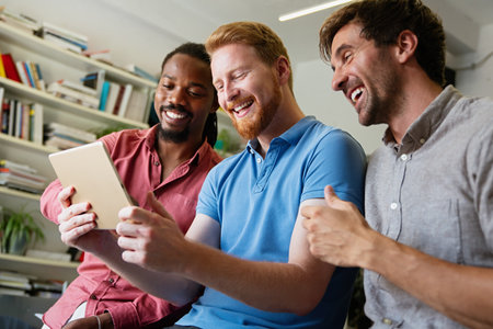 Team of multiethnic creative marketing experts brainstorming during workの写真素材