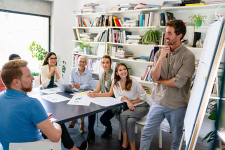 Group of successful happy multiethnic business people working as a team in office on meeting.の写真素材