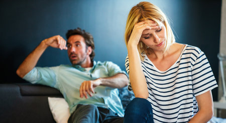 Young couple, family having financial problems, depression, crisis. People divorce, stress concept.の写真素材