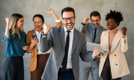 Group of successful multiethnic, diverse entrepreneurs and business people achieving goals together