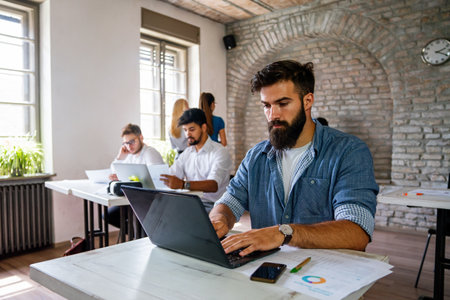 Programmers cooperating at IT company developing apps. Business people technology concept