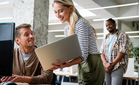 Programmers cooperating at IT company developing apps. Business people technology conceptの写真素材