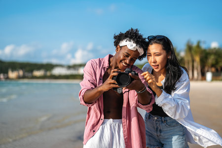 A diverse couple explores the world with peace of mind, thanks to the right travel insuranceの写真素材