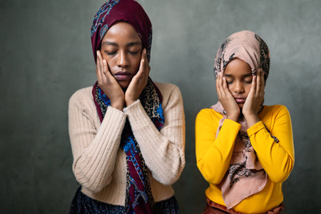 Beautiful muslim mother and childの写真素材