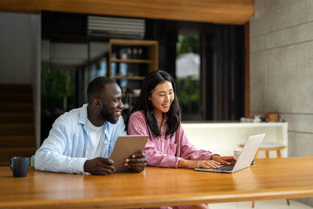 Online entertainment and social media. Couple enjoying the digital world, staying connected onlineの写真素材