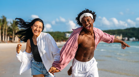 A diverse couple explores the world with peace of mind, thanks to the right travel insuranceの写真素材