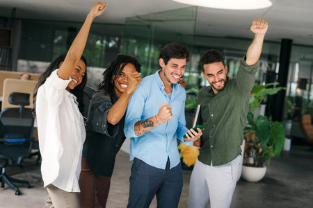 Group of successful multiethnic, diverse entrepreneurs and business people achieving goals togetherの写真素材