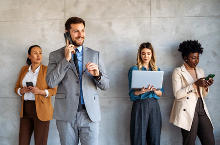 Multicultural professional businesspeople working together on research plan in boardroom.の写真素材