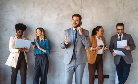 Success group of multiethnic entrepreneurs and business people achieving goals in corporate officeの写真素材