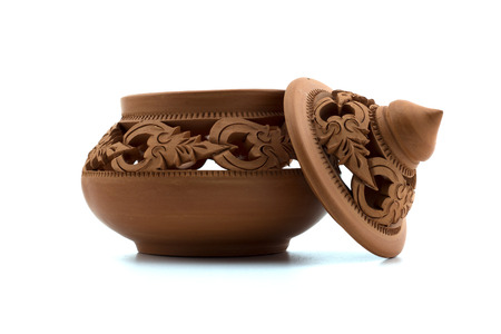 Thai earthenware in isolated on white background , Stone carvingの写真素材