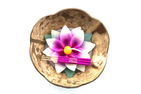 Krathong coconut shell with banana leaves for Loykrathong festival in Bangkok Thailand , Isolated on White Backgroundのeditorial素材