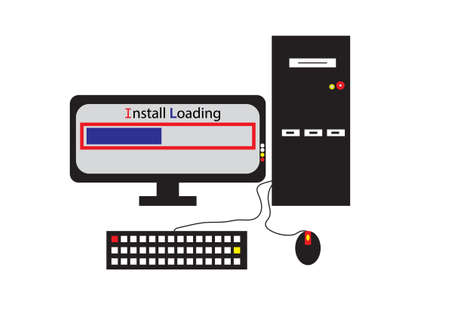 Personal computer vector icon , Desktop computer  , The  shows the procedure for installing the program to the computer.のイラスト素材