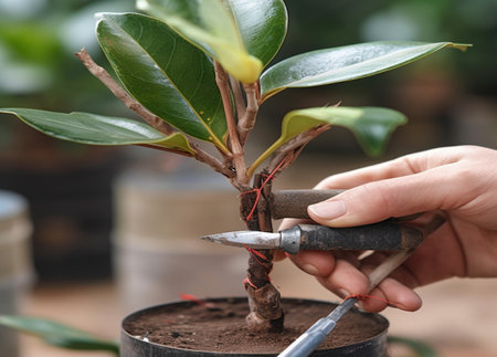 grafting process Indian rubber tree After the rubber plant grows up enough Popular to decorate homes and workplaces. Generative AIの素材