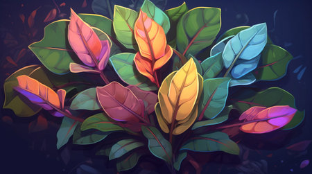 This ai-generated vector graphics shows the leaves of an air-purifying tree or the leaves of the Indian rubber tree. a colorful graphic not true natural colorの素材
