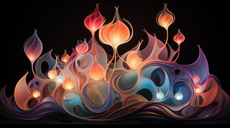 abstract fire flames on black background, vector eps10 illustrationの素材