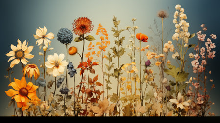 Vintage floral background with wildflowers and dandelions.の素材