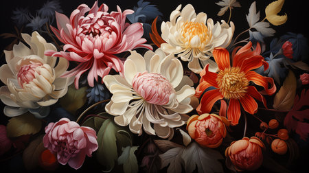 Beautiful floral background. Colorful chrysanthemum flowers.の素材