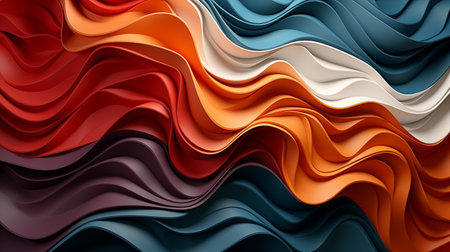 3d render of abstract background with waves in red, yellow and blue colorsの素材