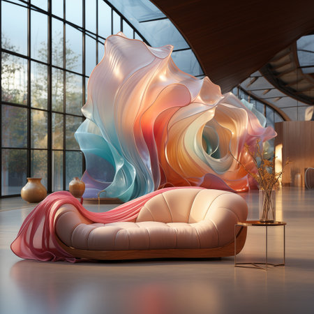 Modern interior design of living room with sofa, 3d render illustrationの素材